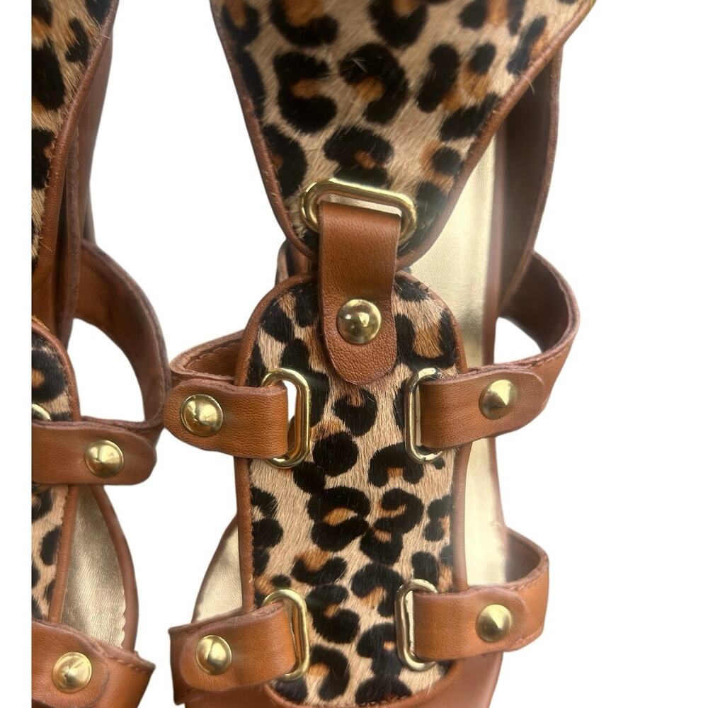 Beverly Feldman Leopard Calf Hair Strappy Heels Brown Gold Y2K Size 8.5M - Picture 4 of 9